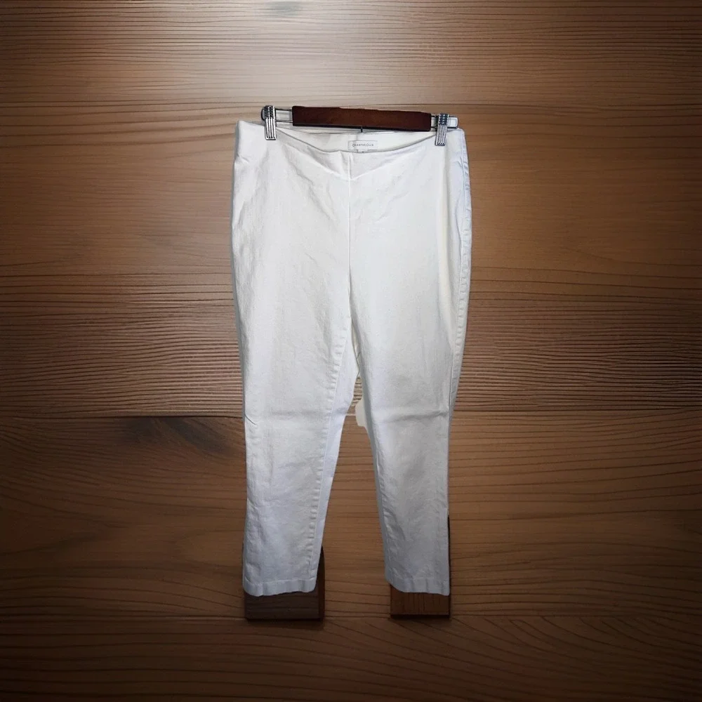 Charter Club Women's Size 10 White Pull On Stretch Crop Pants‎ Wide Comfort Band
